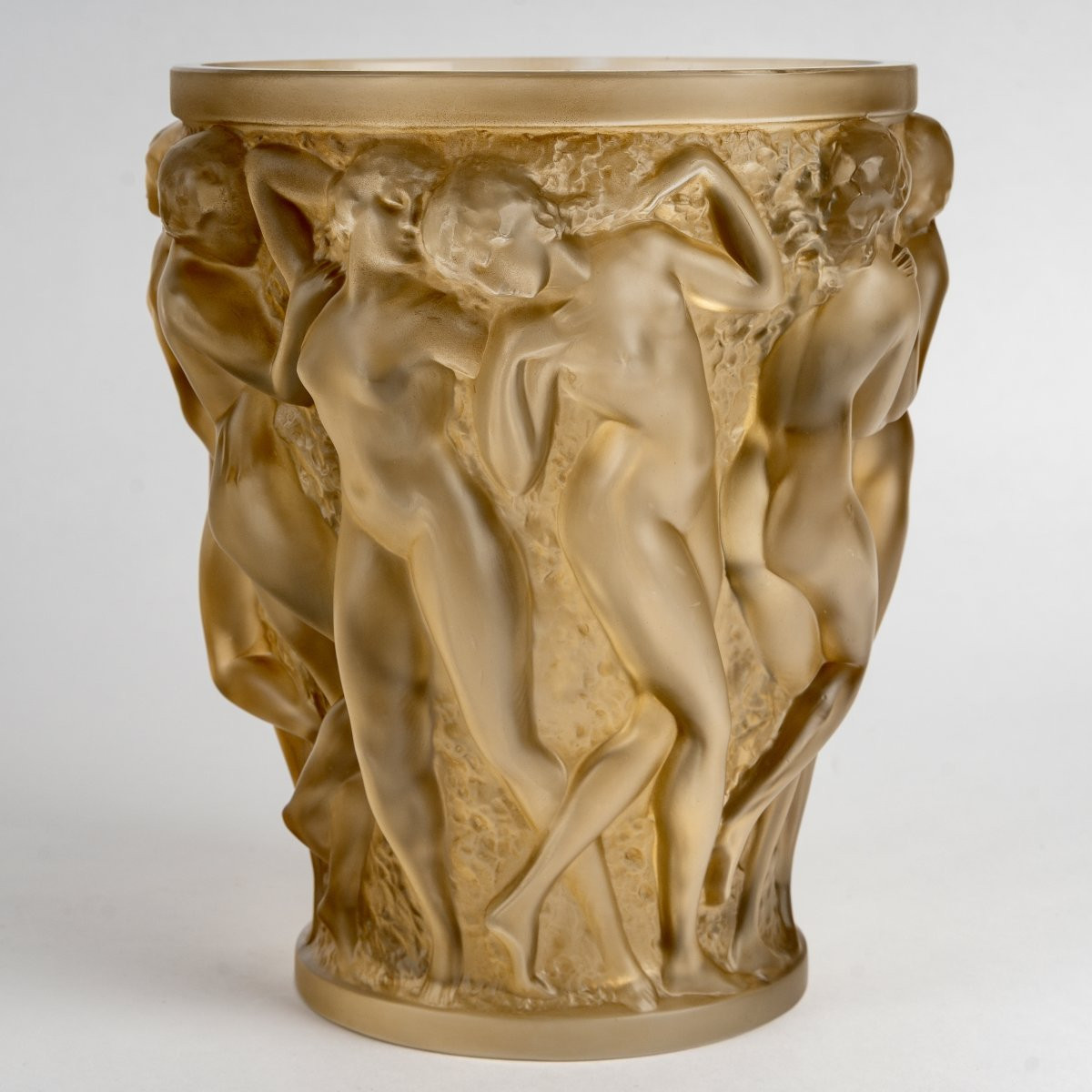 1927 René Lalique - Vase Bacchantes Glass With Sepia Patina-photo-3