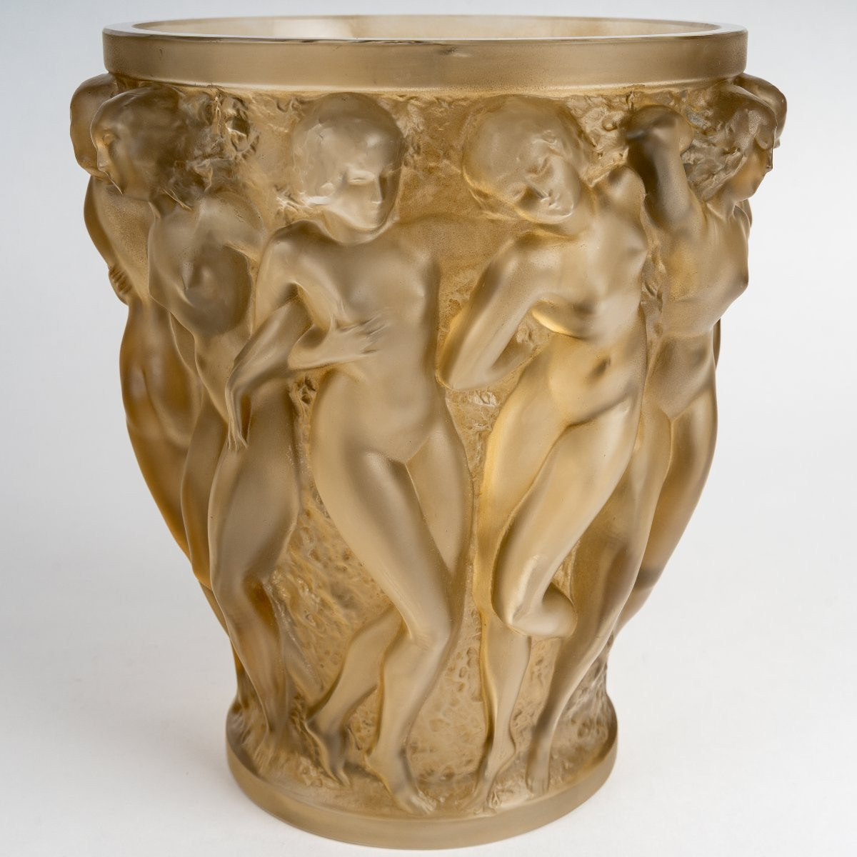 1927 René Lalique - Vase Bacchantes Glass With Sepia Patina-photo-4
