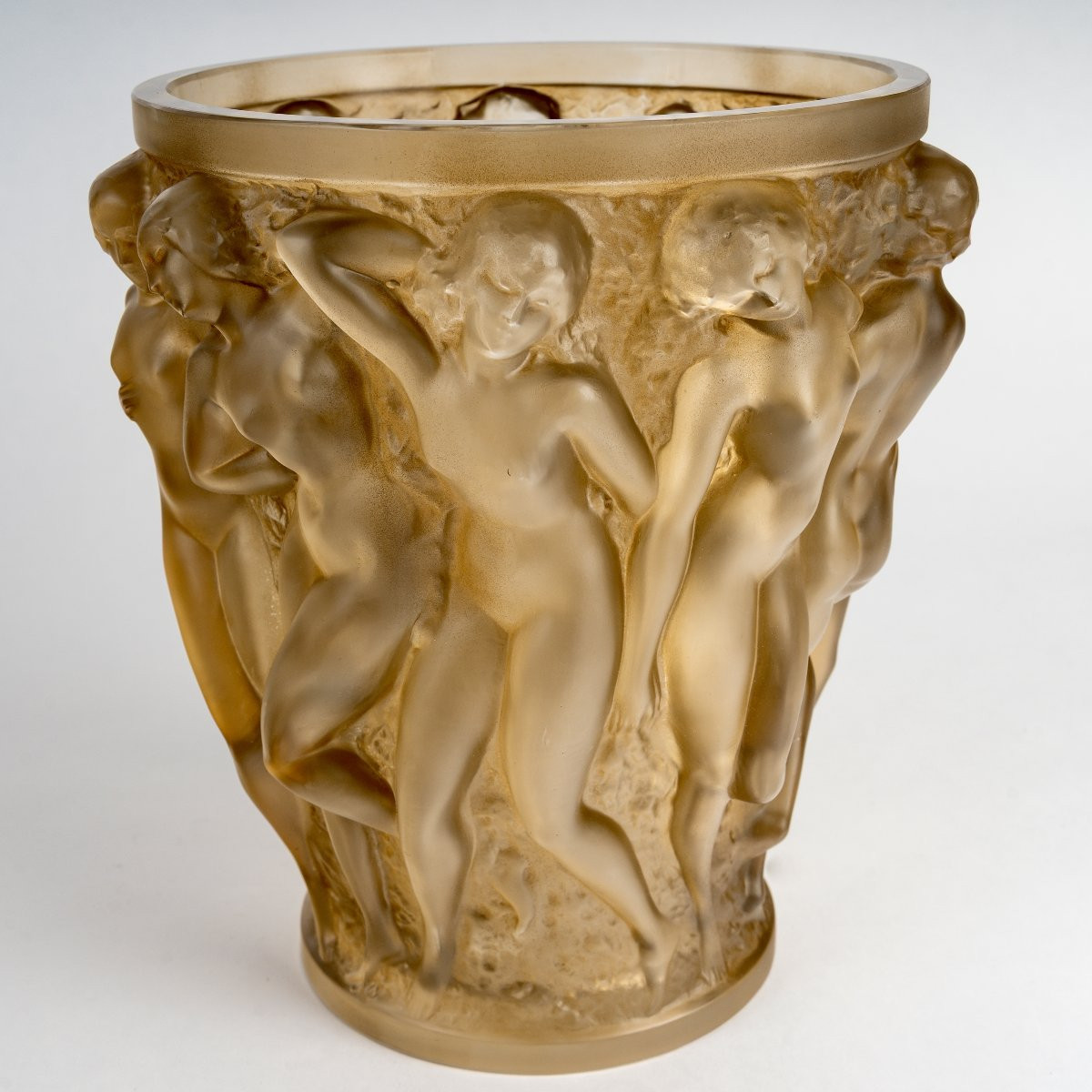 1927 René Lalique - Vase Bacchantes Glass With Sepia Patina-photo-1