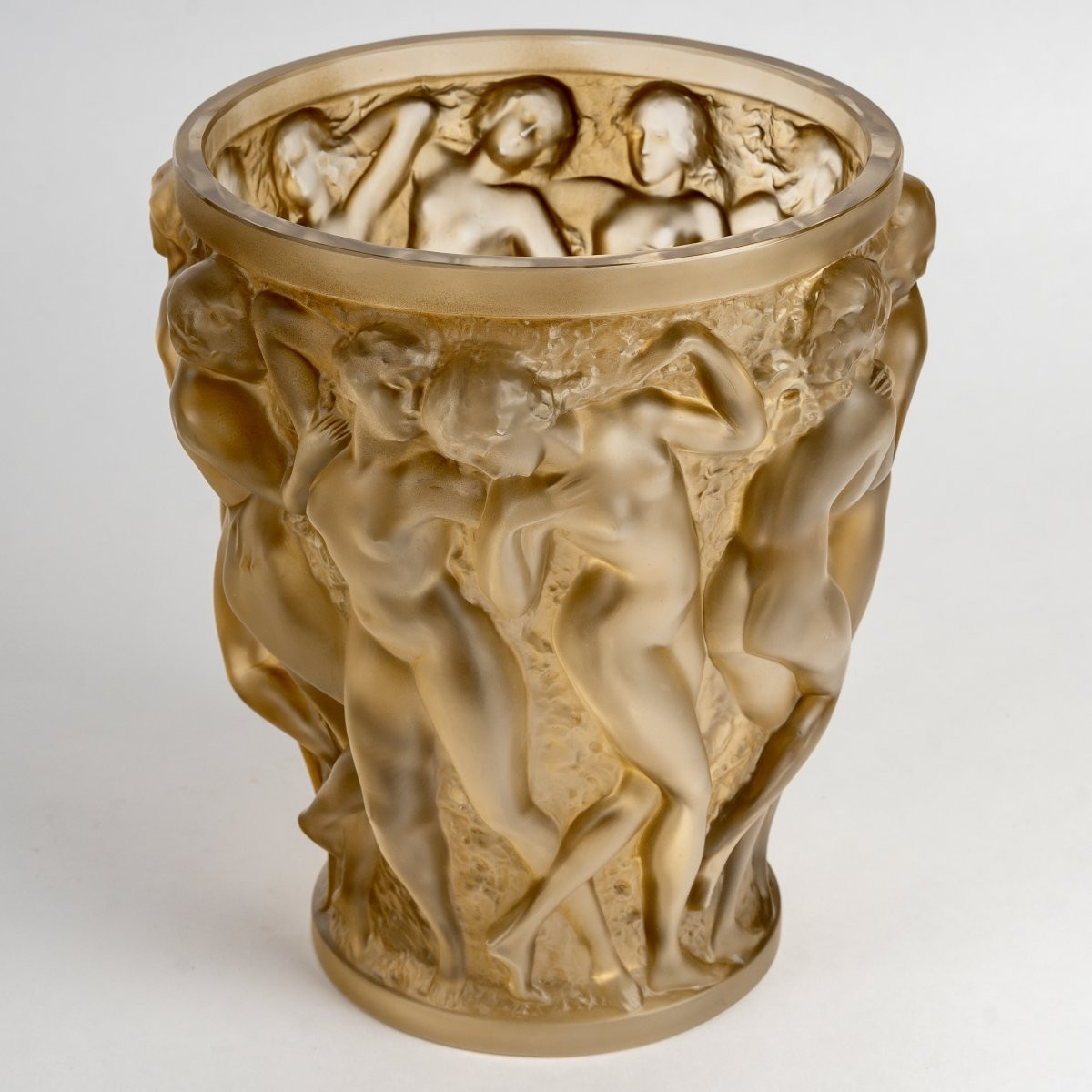 1927 René Lalique - Vase Bacchantes Glass With Sepia Patina-photo-2