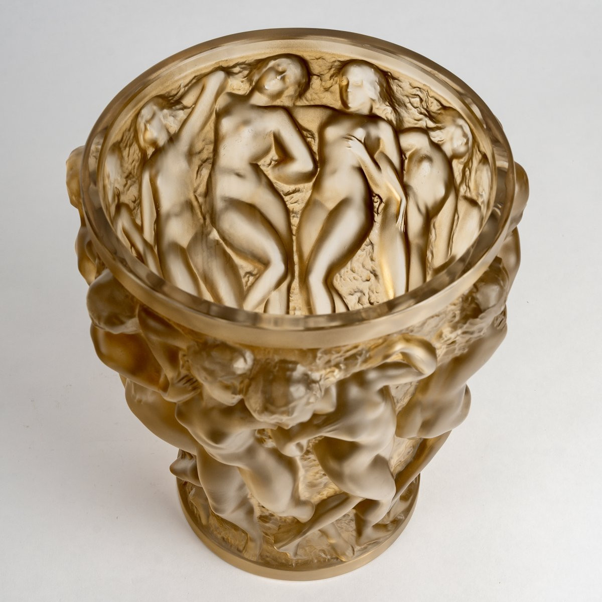 1927 René Lalique - Vase Bacchantes Glass With Sepia Patina-photo-3