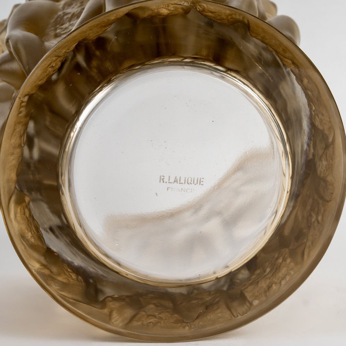 1927 René Lalique - Vase Bacchantes Glass With Sepia Patina-photo-5