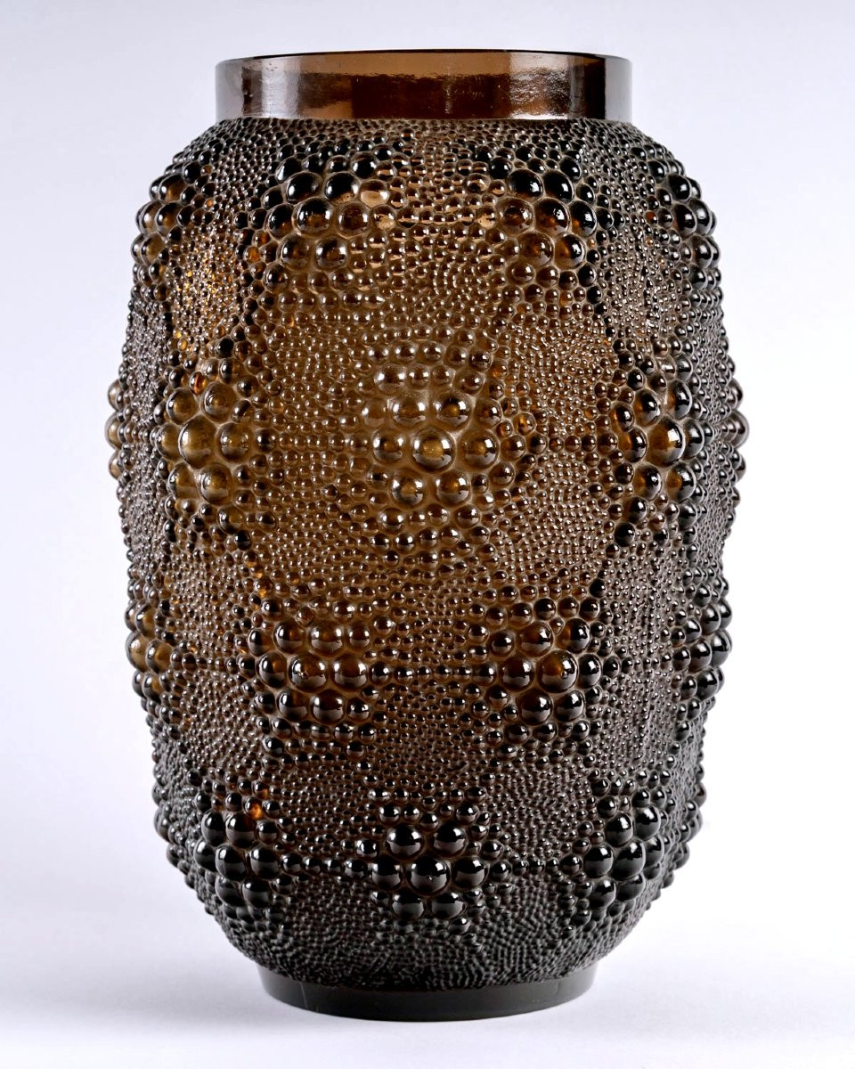 1932 René Lalique - Vase Art Déco Davos Verre Topaze Doré-photo-2