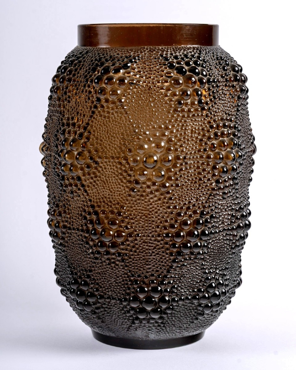 1932 René Lalique - Vase Art Déco Davos Verre Topaze Doré