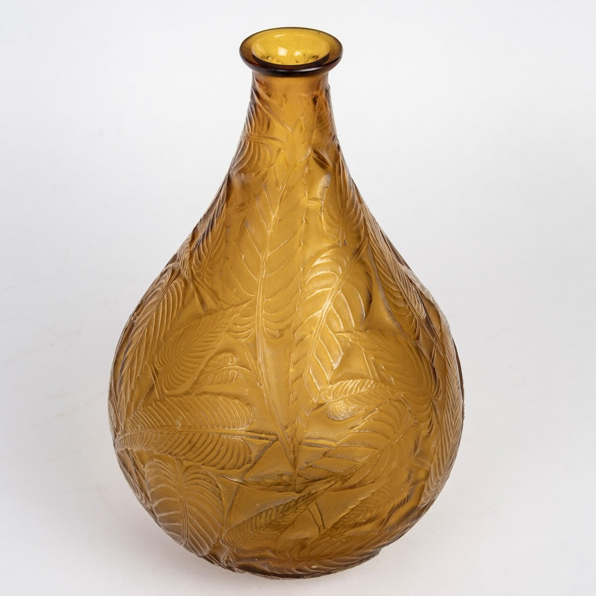 1923 René Lalique - Vase Sauges Yellow Amber Glass-photo-2
