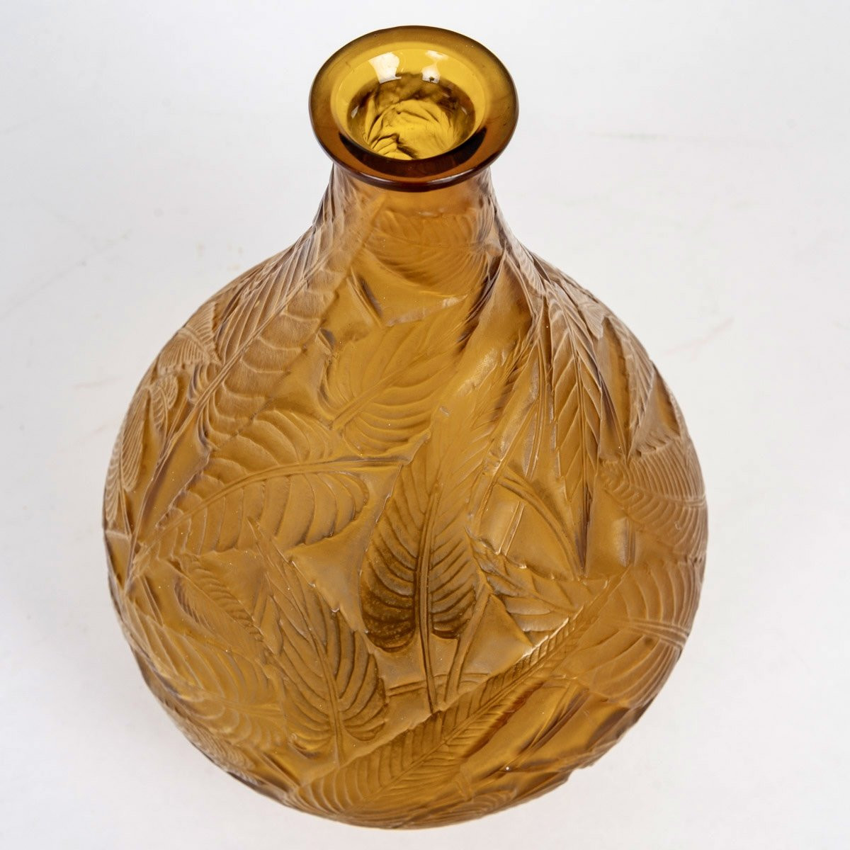 1923 René Lalique - Vase Sauges Yellow Amber Glass-photo-3