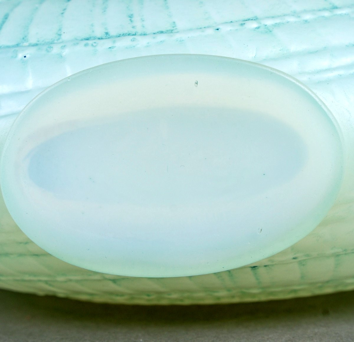 1920 René Lalique - Vase Escargot Verre Opalescent Patiné Bleu Vert-photo-2