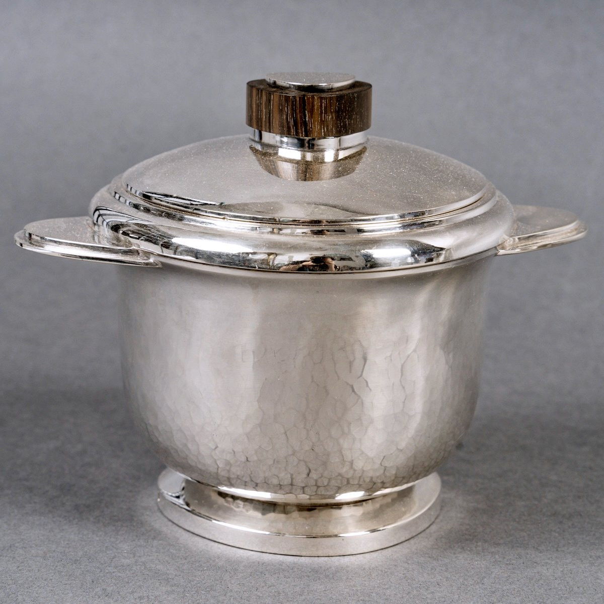 1940 Fouquet Lapar - Art Deco Tea Coffee Set Hammered Sterling Silver & Rosewood-photo-4