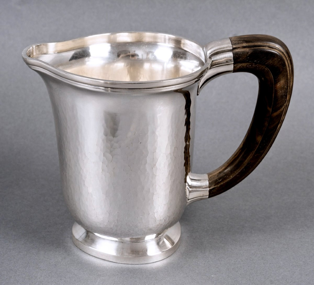 1940 Fouquet Lapar - Art Deco Tea Coffee Set Hammered Sterling Silver & Rosewood-photo-6