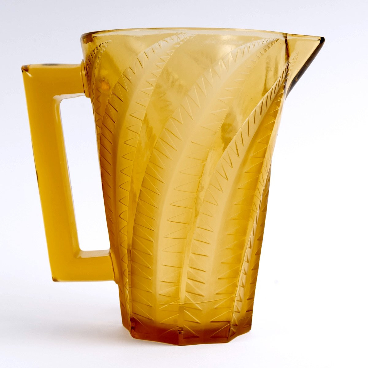 1931 René Lalique - Broc Pichet Hespérides Verre Jaune Ambré-photo-2