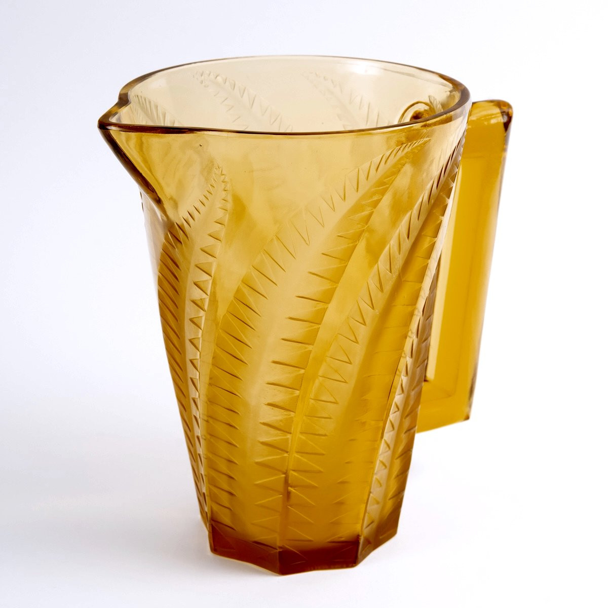 1931 René Lalique - Broc Pichet Hespérides Verre Jaune Ambré-photo-3