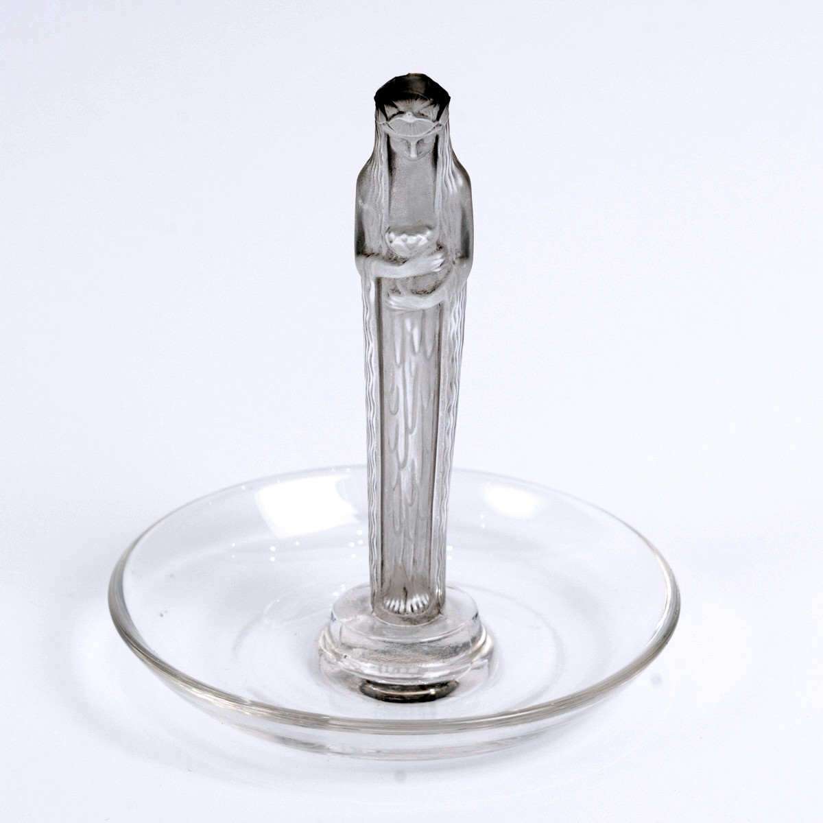1925 René Lalique - Pintray Ashtray Statuette Source De La Fontaine Glass With Grey Patina