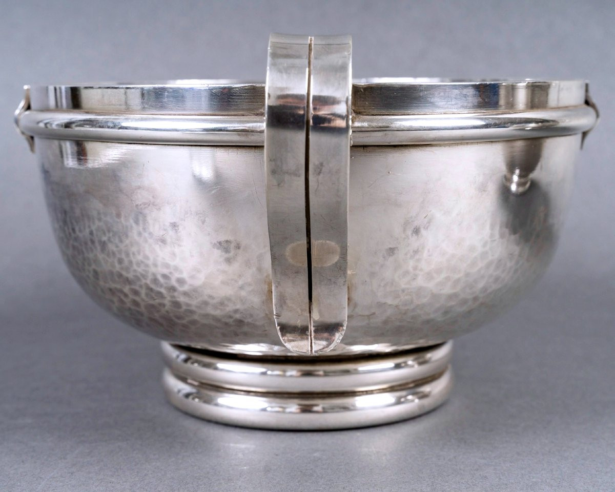 Jean Desprès - Paire de Coupes Art Déco Moderniste Métal Argenté Martelé-photo-1
