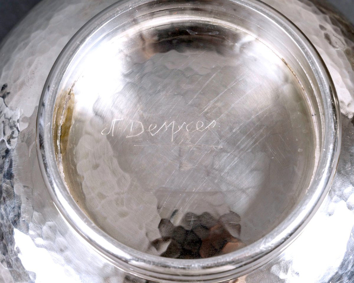 Jean Desprès - Paire de Coupes Art Déco Moderniste Métal Argenté Martelé-photo-5