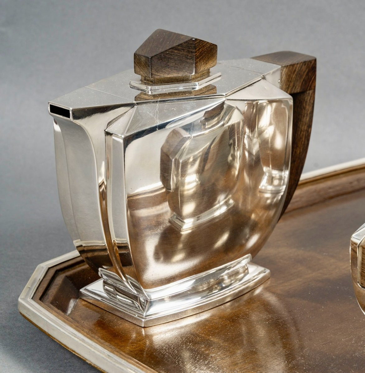 Tétard Frères - Art Deco Modernist Tea Coffee Set Sterling Silver And Rosewood-photo-3