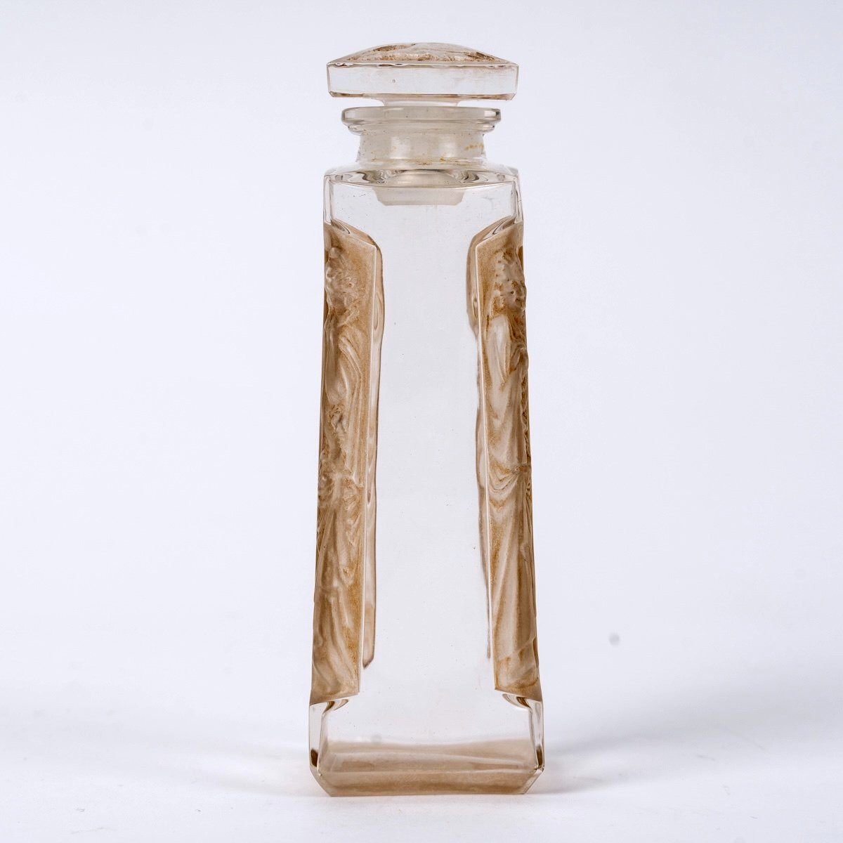1911 René Lalique - Perfume Bottle Quatre Aigles Four Eagles Glass With Sepia Patina-photo-3