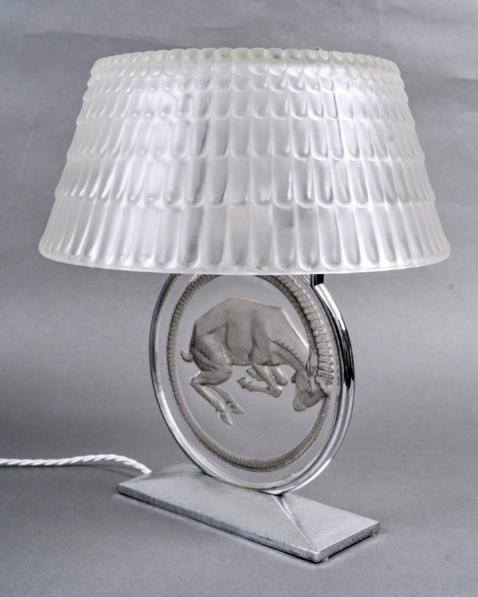 1931 René Lalique - Art Deco Lamp Belier Ram Glass With Grey Patina-photo-3