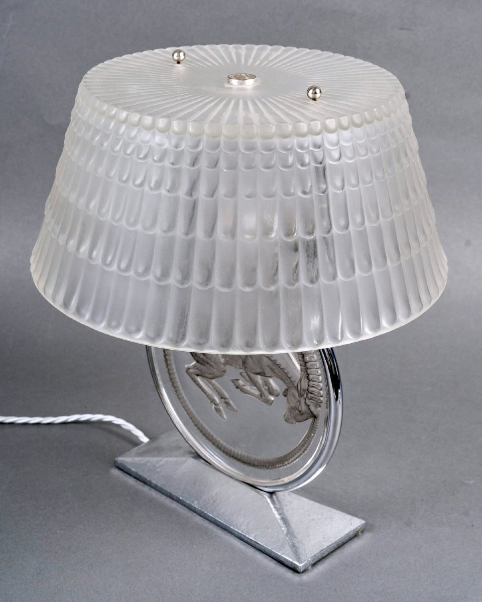 1931 René Lalique - Art Deco Lamp Belier Ram Glass With Grey Patina-photo-4