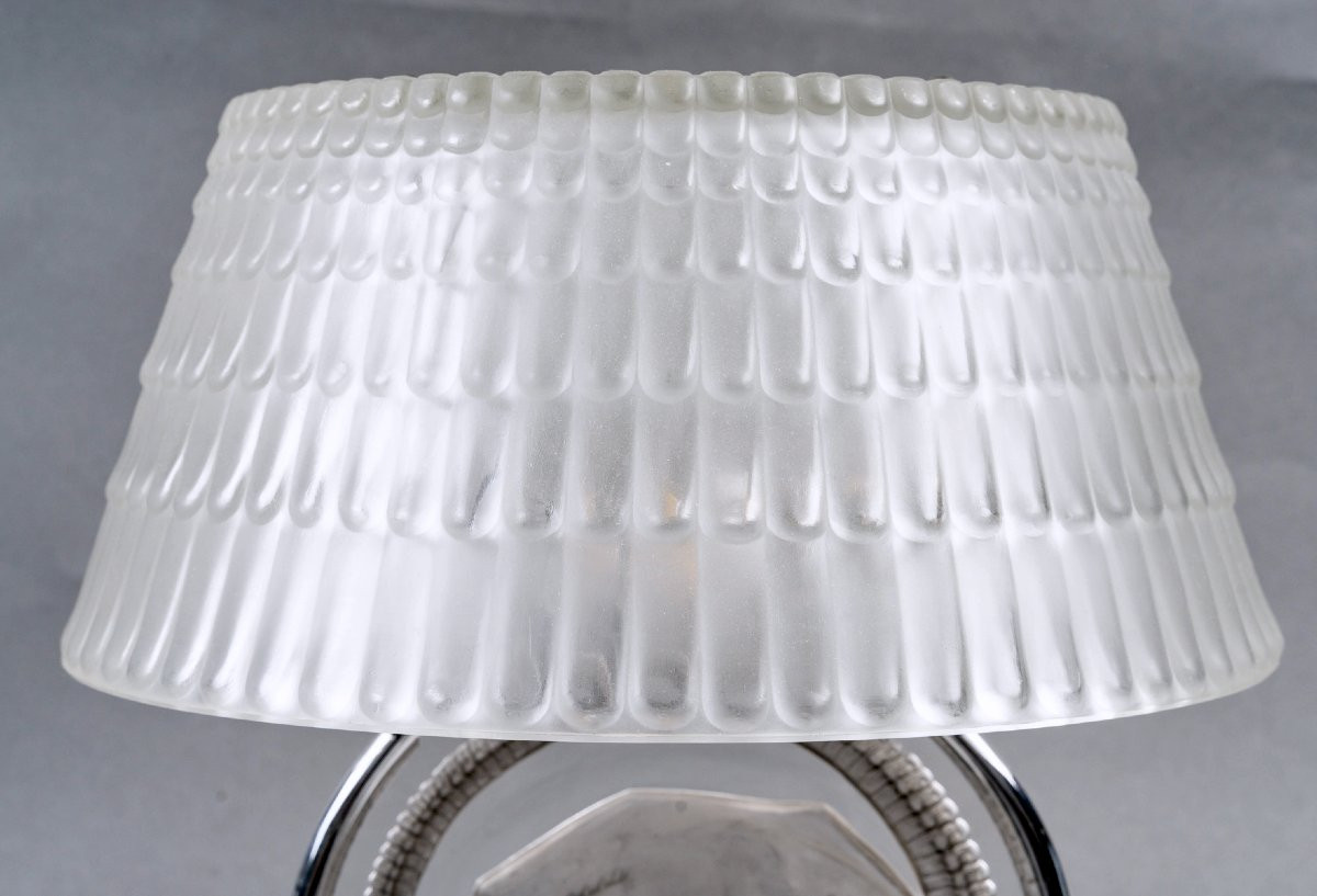 1931 René Lalique - Art Deco Lamp Belier Ram Glass With Grey Patina-photo-3