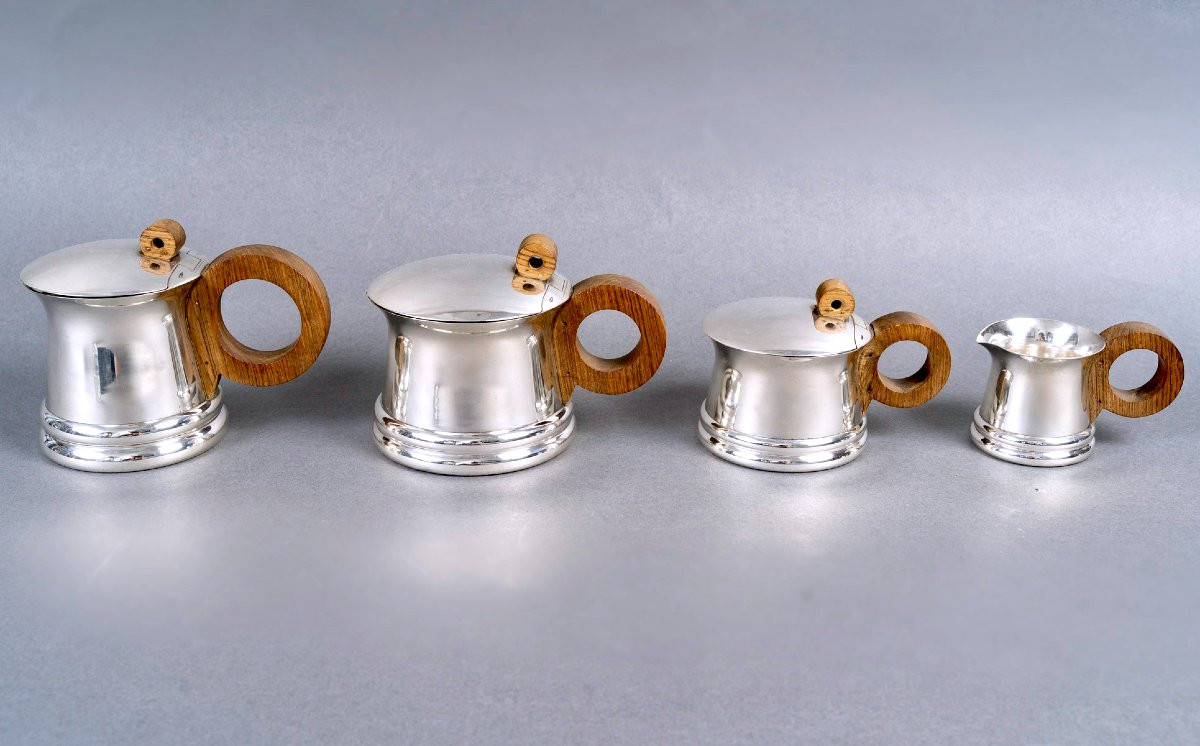 1935 Jean Puiforcat - Art Deco Modernist Tea And Coffee Set Sterling Silver-photo-2
