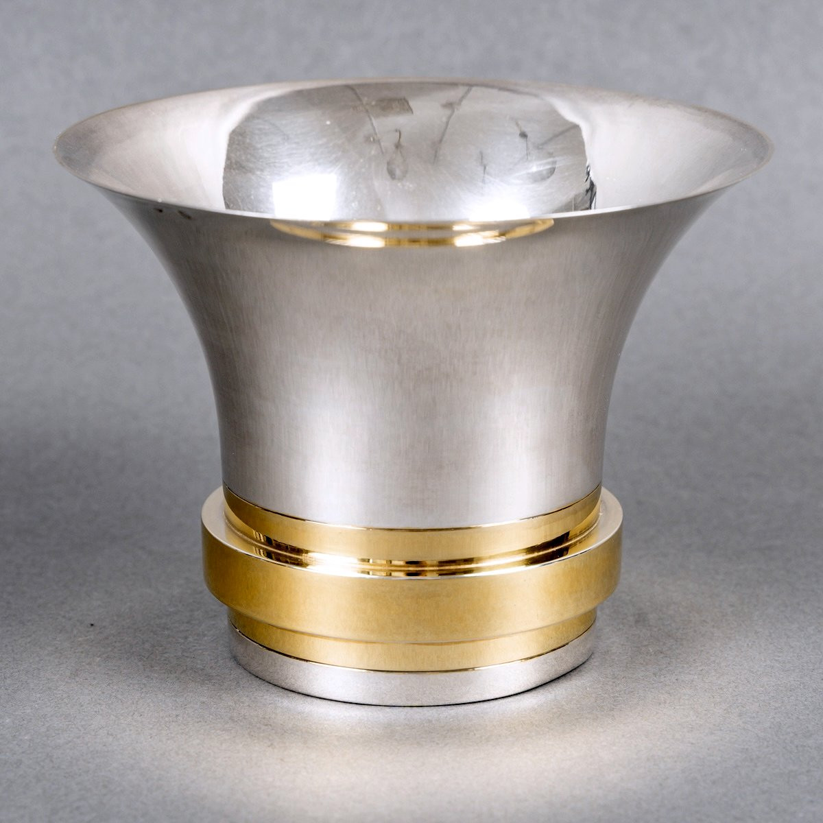 1937 Jean Puiforcat - Vase Coupe Art Déco Moderniste Argent Massif et Vermeil -photo-3