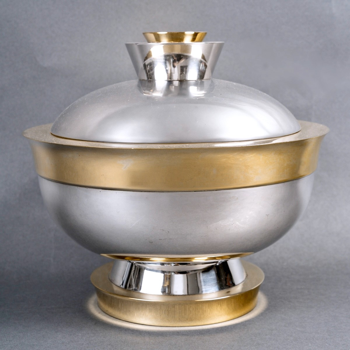 1937 Jean Puiforcat - Art Deco Modernist Centerpiece Tureen Sterling Silver And Vermeil