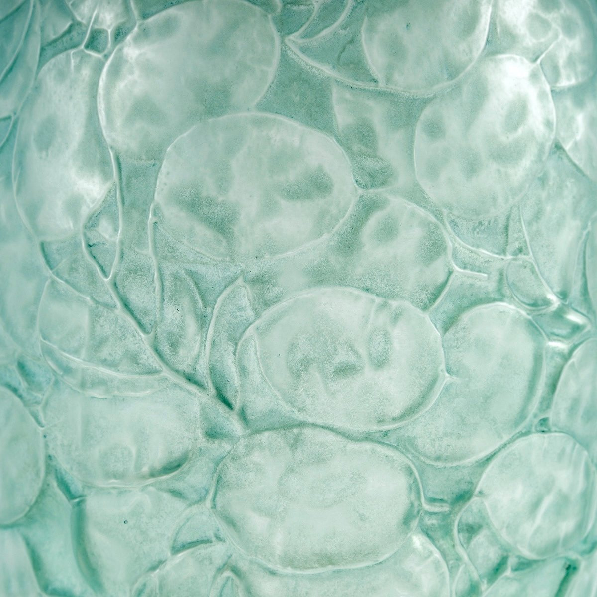 1914 René Lalique - Vase Monnaie Du Pape Verre Blanc Patiné Bleu Vert-photo-3