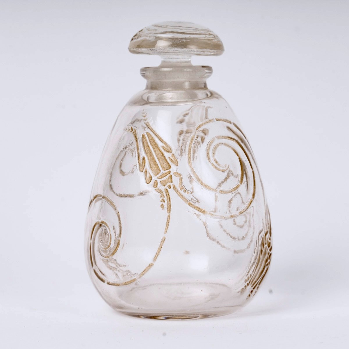 1912 René Lalique - Flacon Capricornes Verre Blanc Patiné Sépia-photo-2