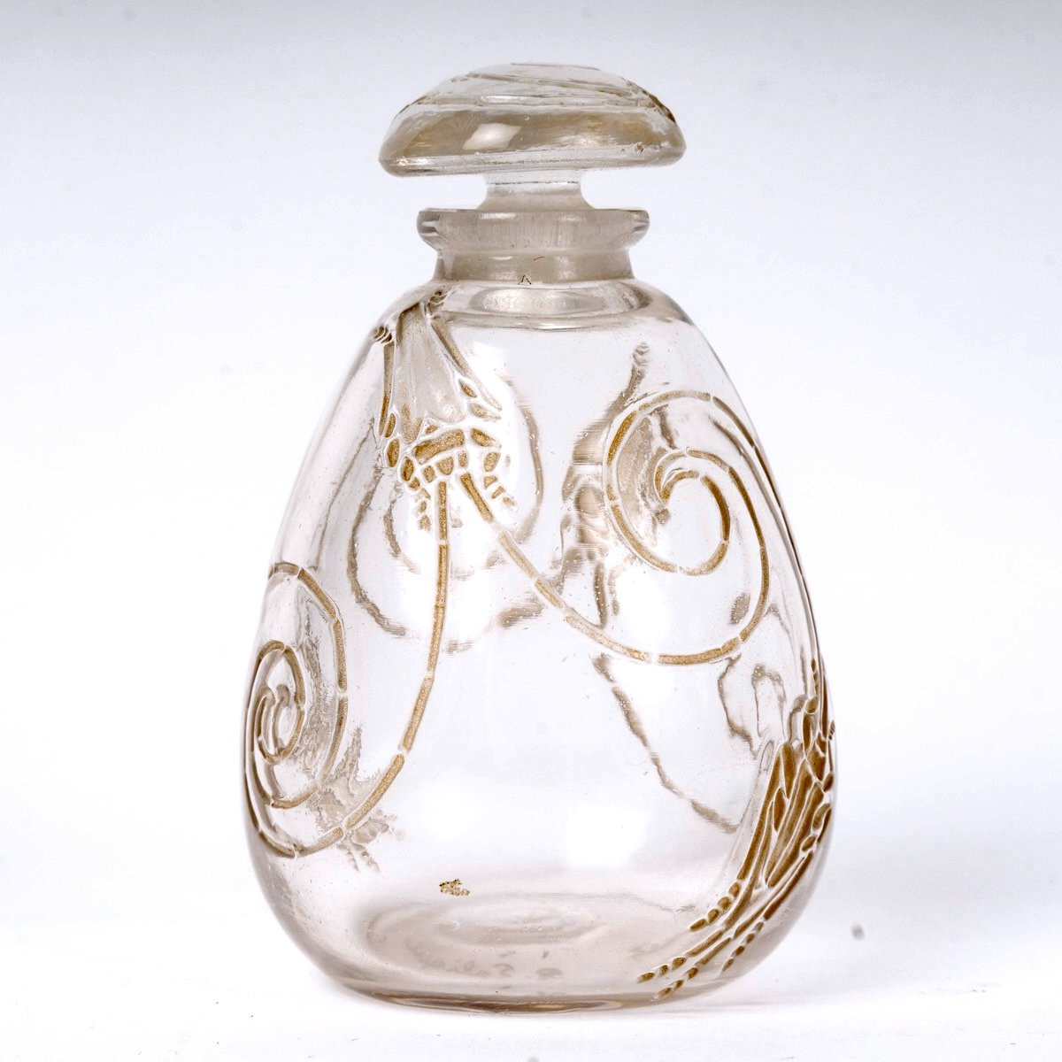 1912 René Lalique - Flacon Capricornes Verre Blanc Patiné Sépia-photo-3