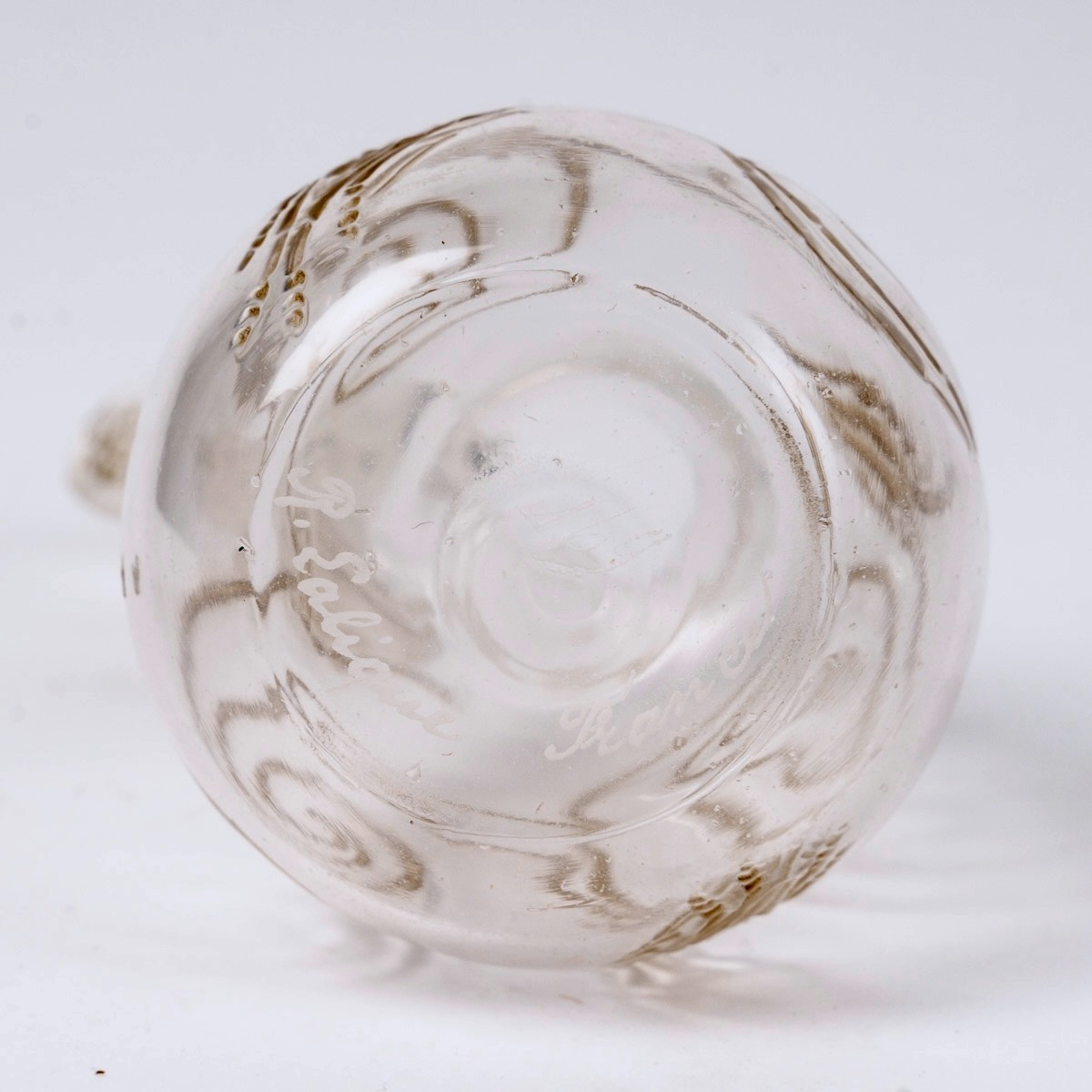 1912 René Lalique - Flacon Capricornes Verre Blanc Patiné Sépia-photo-1
