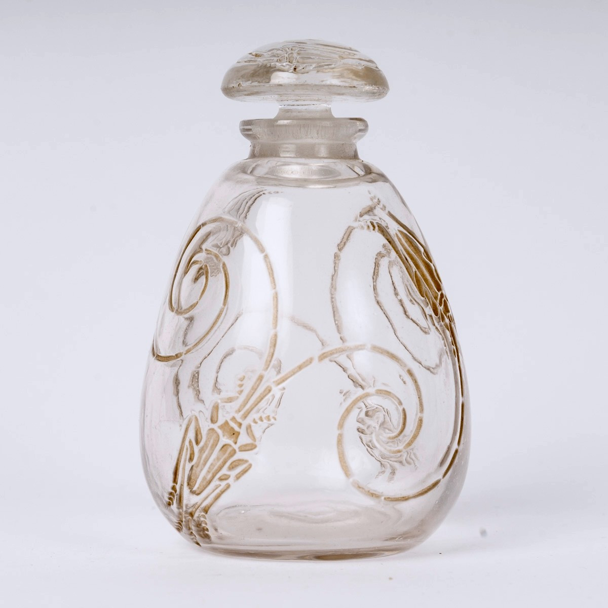 1912 René Lalique - Flacon Capricornes Verre Blanc Patiné Sépia