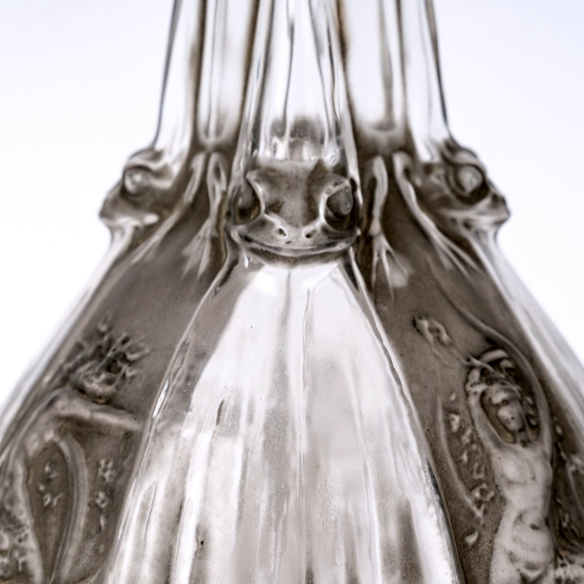 1911 René Lalique - Decanter Sirenes Et Grenouilles Glass With Grey Patina-photo-4