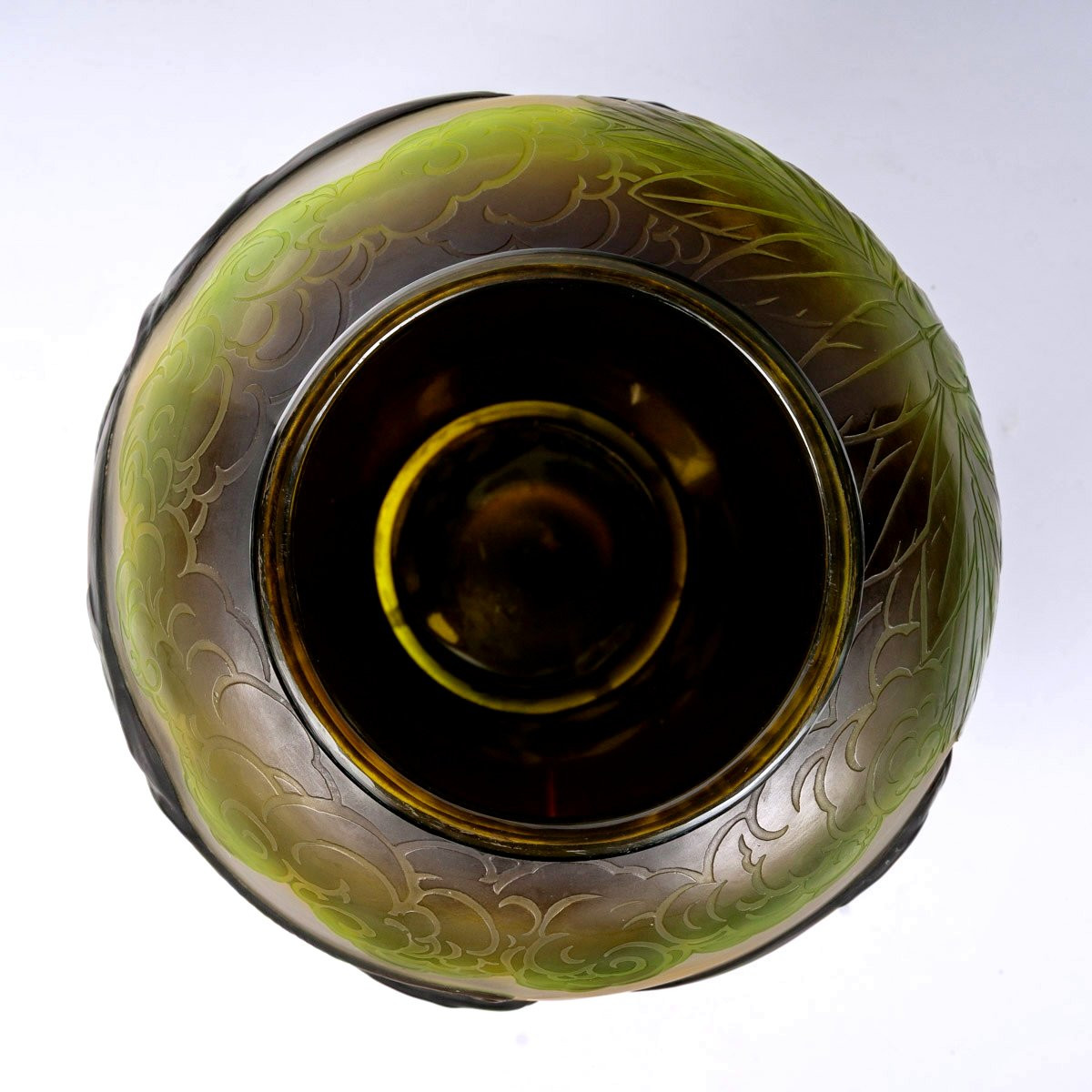 1925 Emile Gallé - Vase Eléphants Verre Multicouche Brun, Jaune et Vert-photo-2