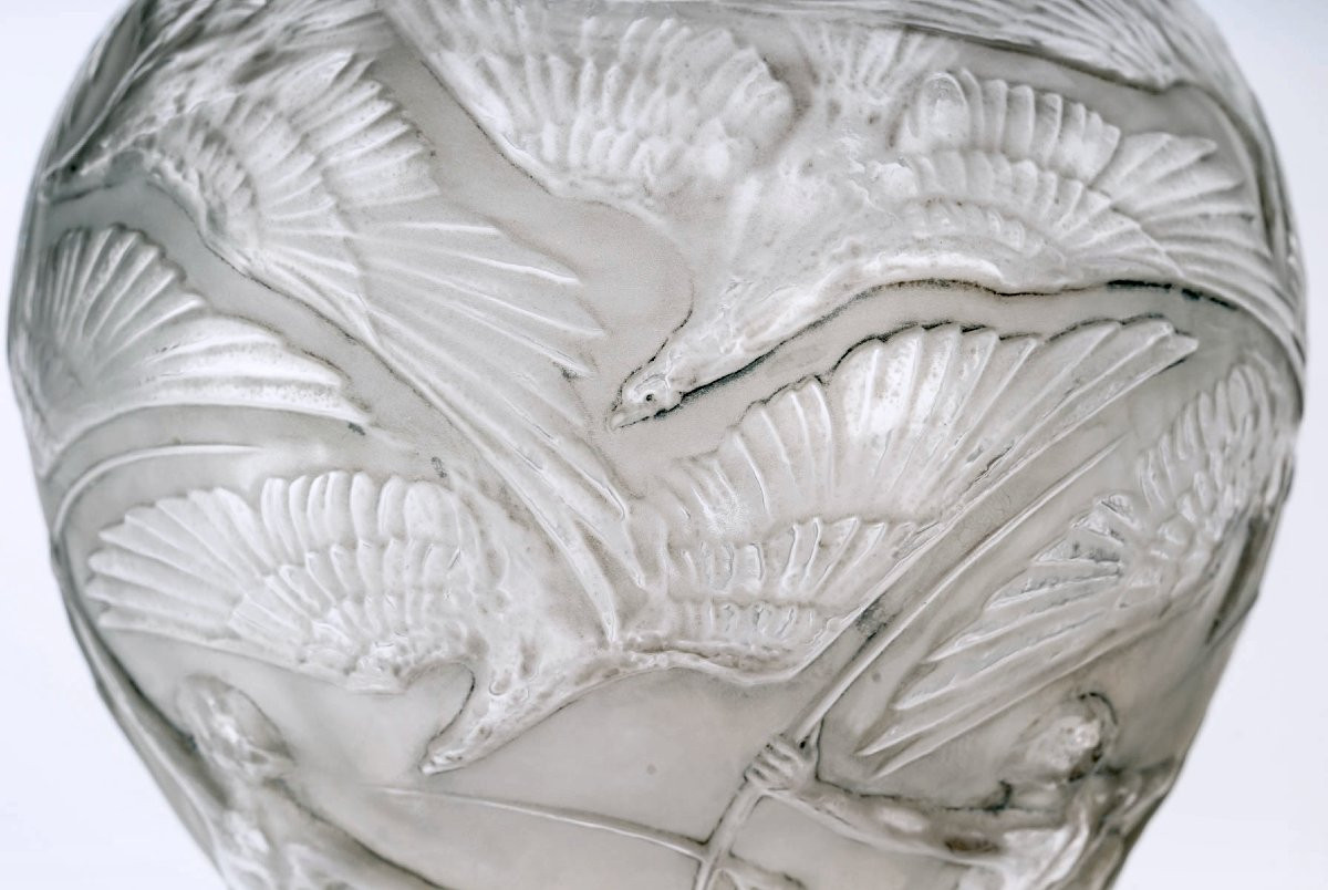 1921 René Lalique - Vase Archers Verre Blanc Patiné Gris-photo-4