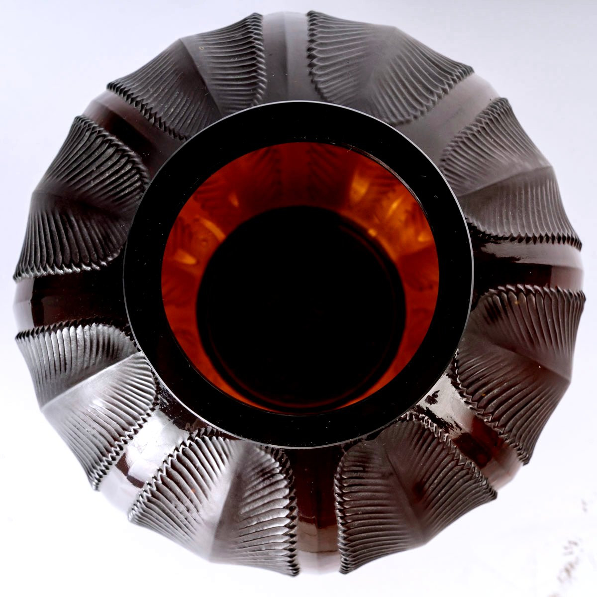 1932 René Lalique - Biskra Vase Amber Red Glass With White Patina-photo-4