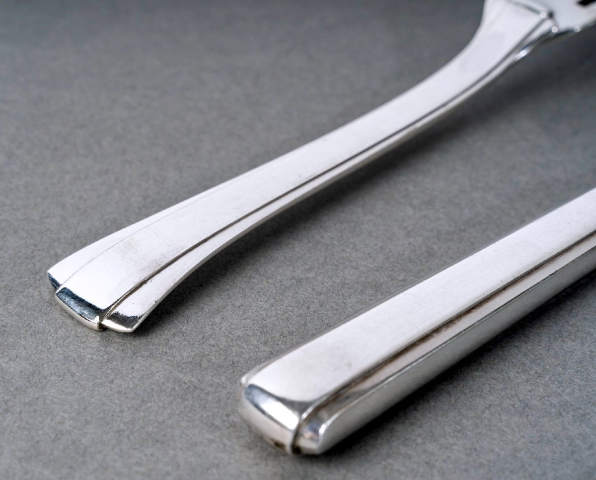 Jean E. Puiforcat - Art Deco Cutlery Flatware Set Dinard Papyrus Sterling Silver - 173 Pieces-photo-3