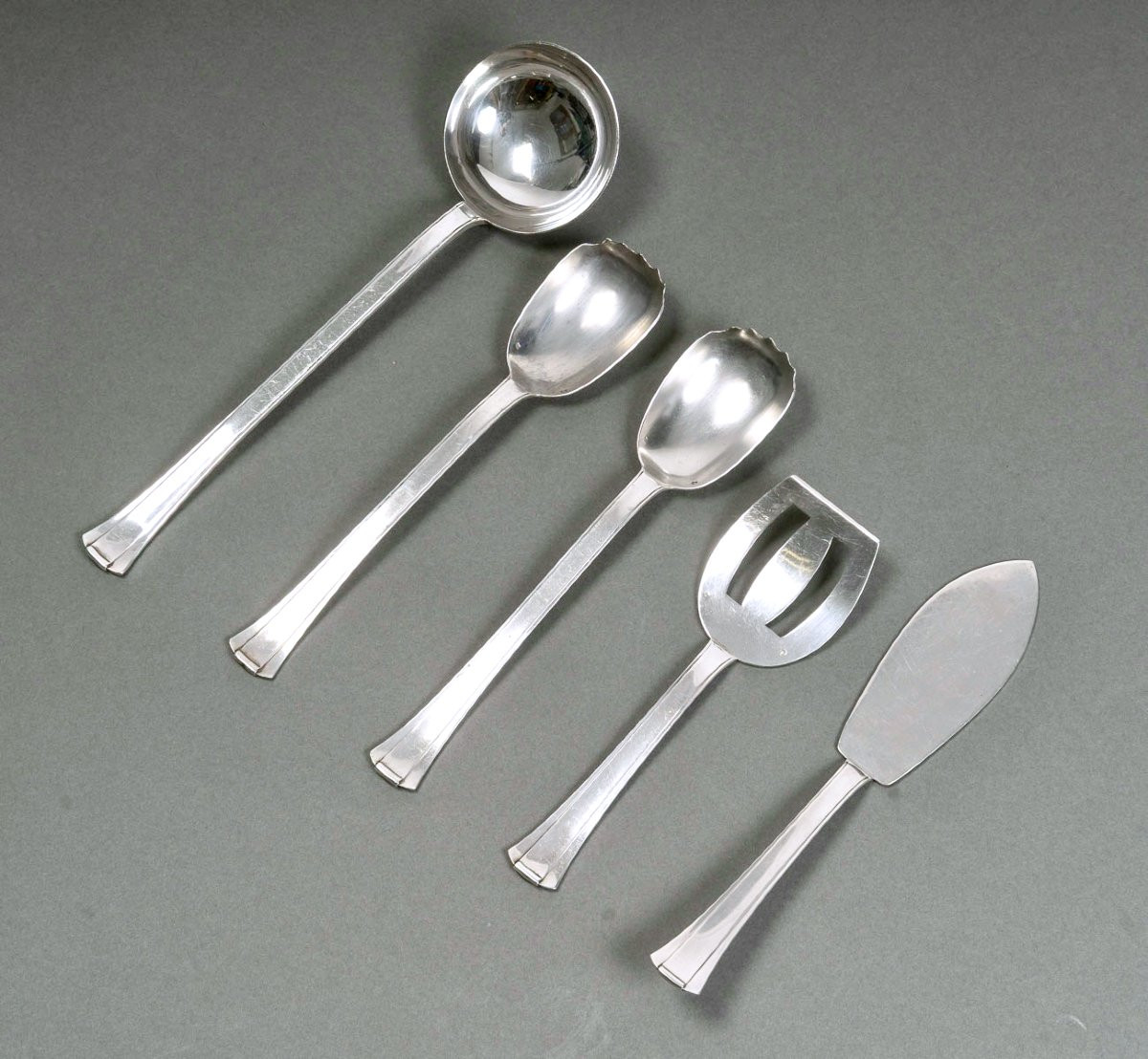 Jean E. Puiforcat - Art Deco Cutlery Flatware Set Dinard Papyrus Sterling Silver - 173 Pieces-photo-6