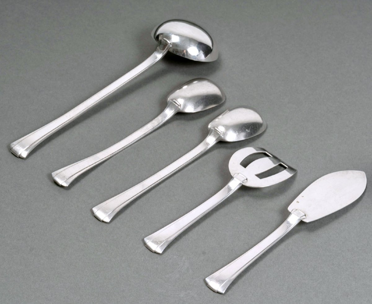 Jean E. Puiforcat - Art Deco Cutlery Flatware Set Dinard Papyrus Sterling Silver - 173 Pieces-photo-7