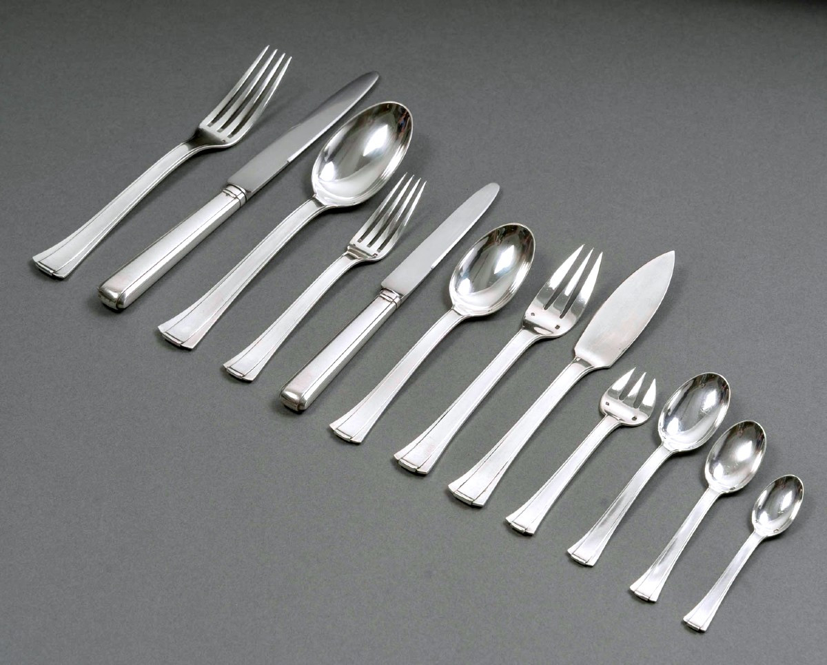 Jean E. Puiforcat - Art Deco Cutlery Flatware Set Dinard Papyrus Sterling Silver - 173 Pieces