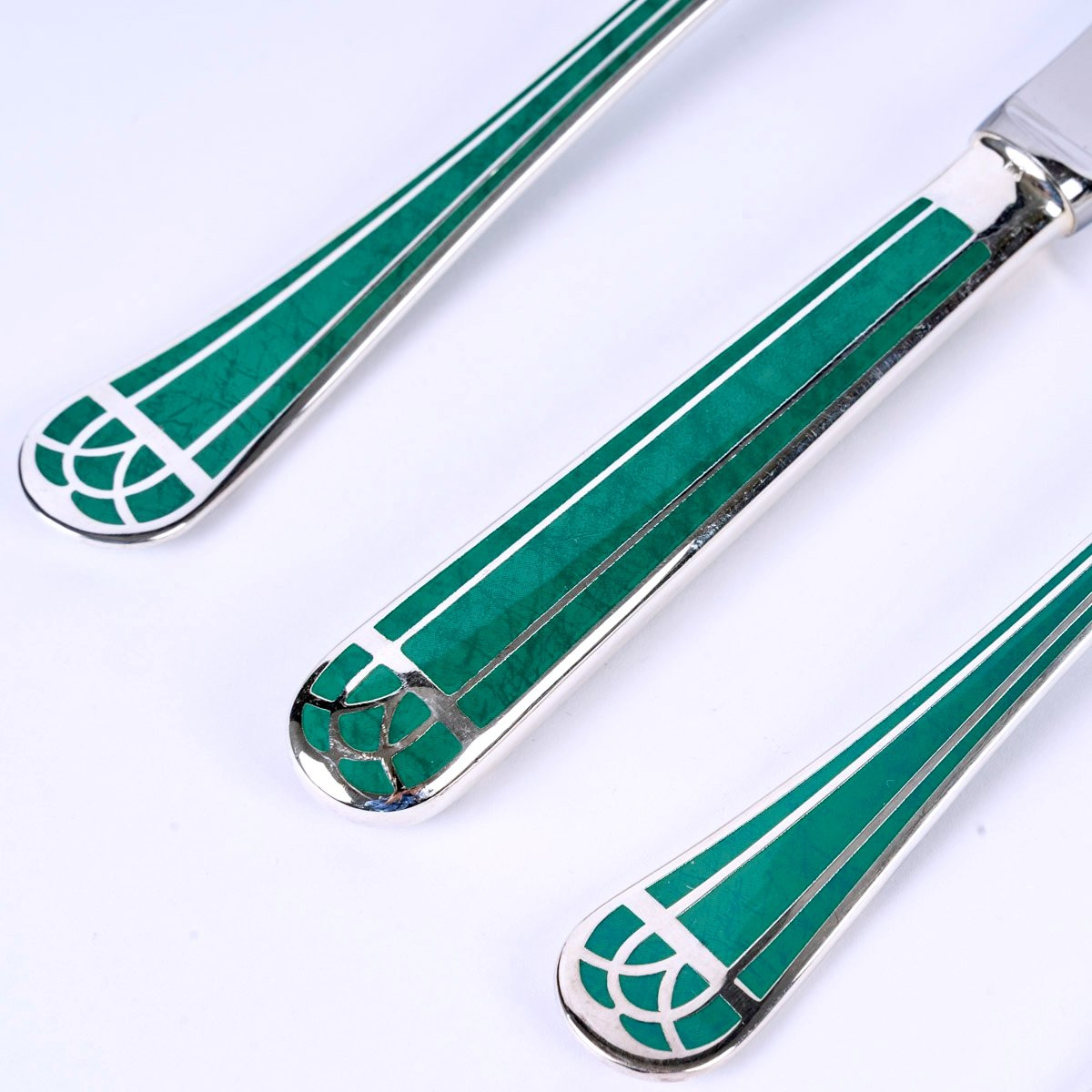 Christofle - Ménagère Talisman Métal Argenté Laque de Chine Verte - 60 Pièces-photo-2