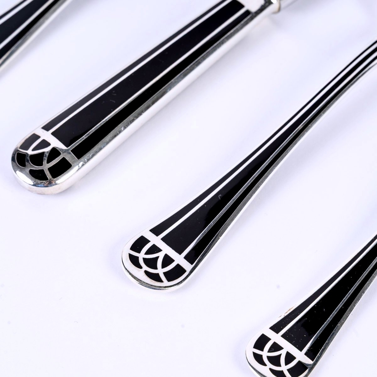 Christofle - Flatware Cutlery Set Talisman Silver Plated Black Chinese Lacquer - 60 Pieces-photo-3