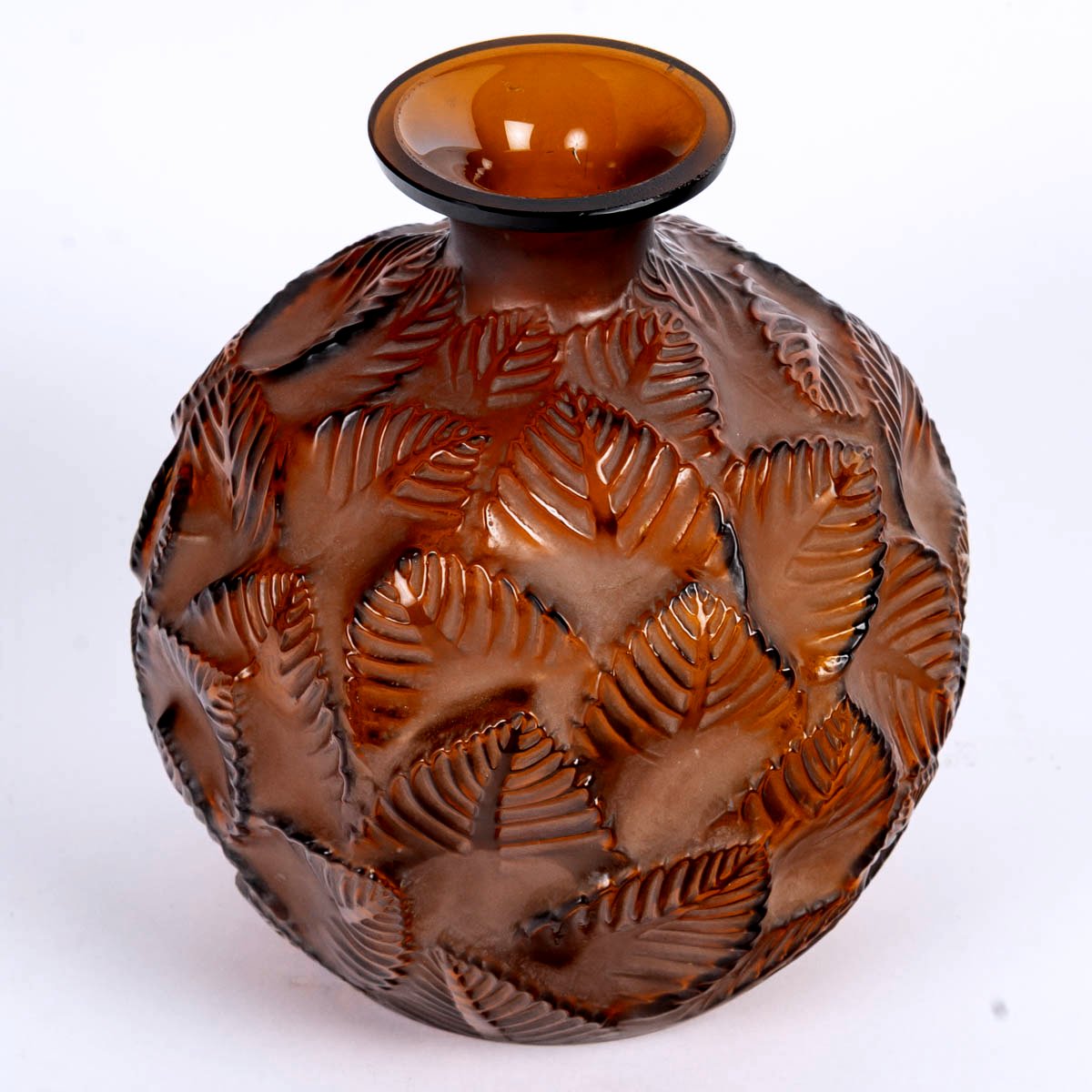 1926 René Lalique - Vase Ormeaux Amber Glass-photo-2