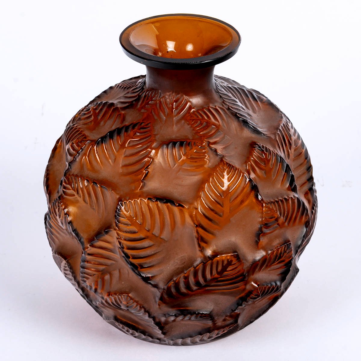 1926 René Lalique - Vase Ormeaux Amber Glass-photo-3