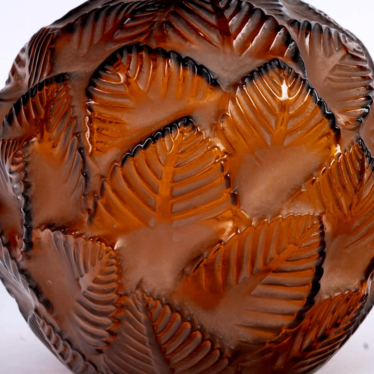 1926 René Lalique - Vase Ormeaux Amber Glass-photo-4