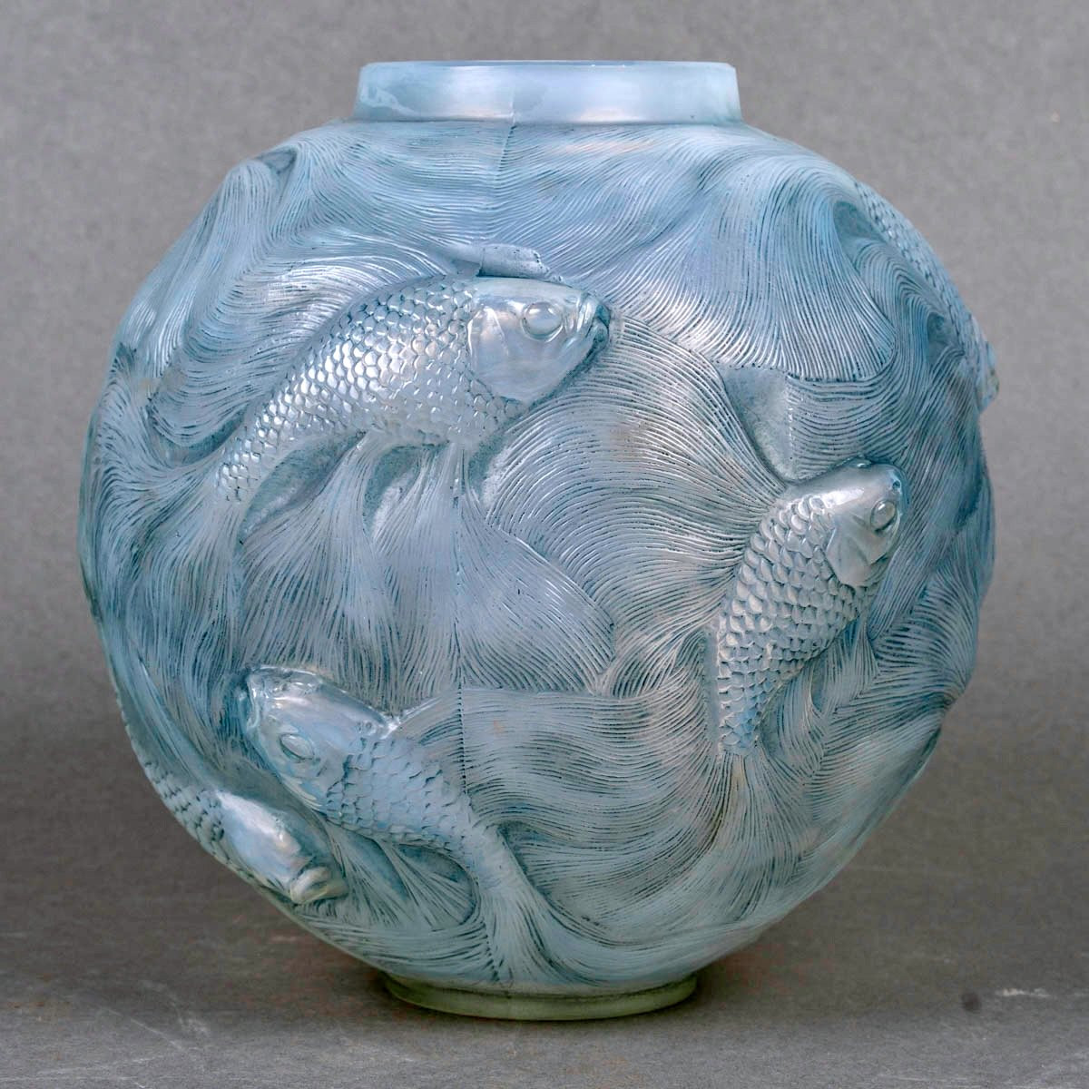 1924 René Lalique - Vase Formose Cased Opalescent Glass With Blue Patina-photo-2