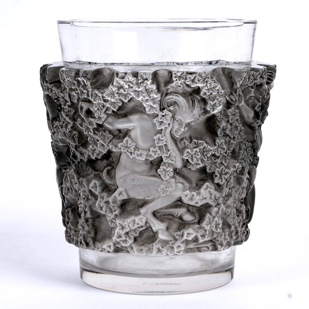 1938 René Lalique - Vase Bacchus Glass With Grey Patina-photo-4