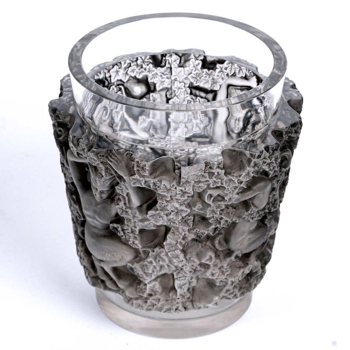 1938 René Lalique - Vase Bacchus Glass With Grey Patina-photo-1