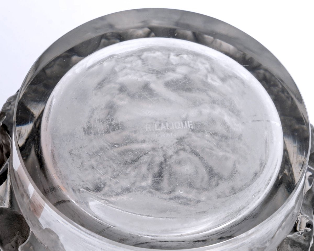 1938 René Lalique - Vase Bacchus Glass With Grey Patina-photo-4