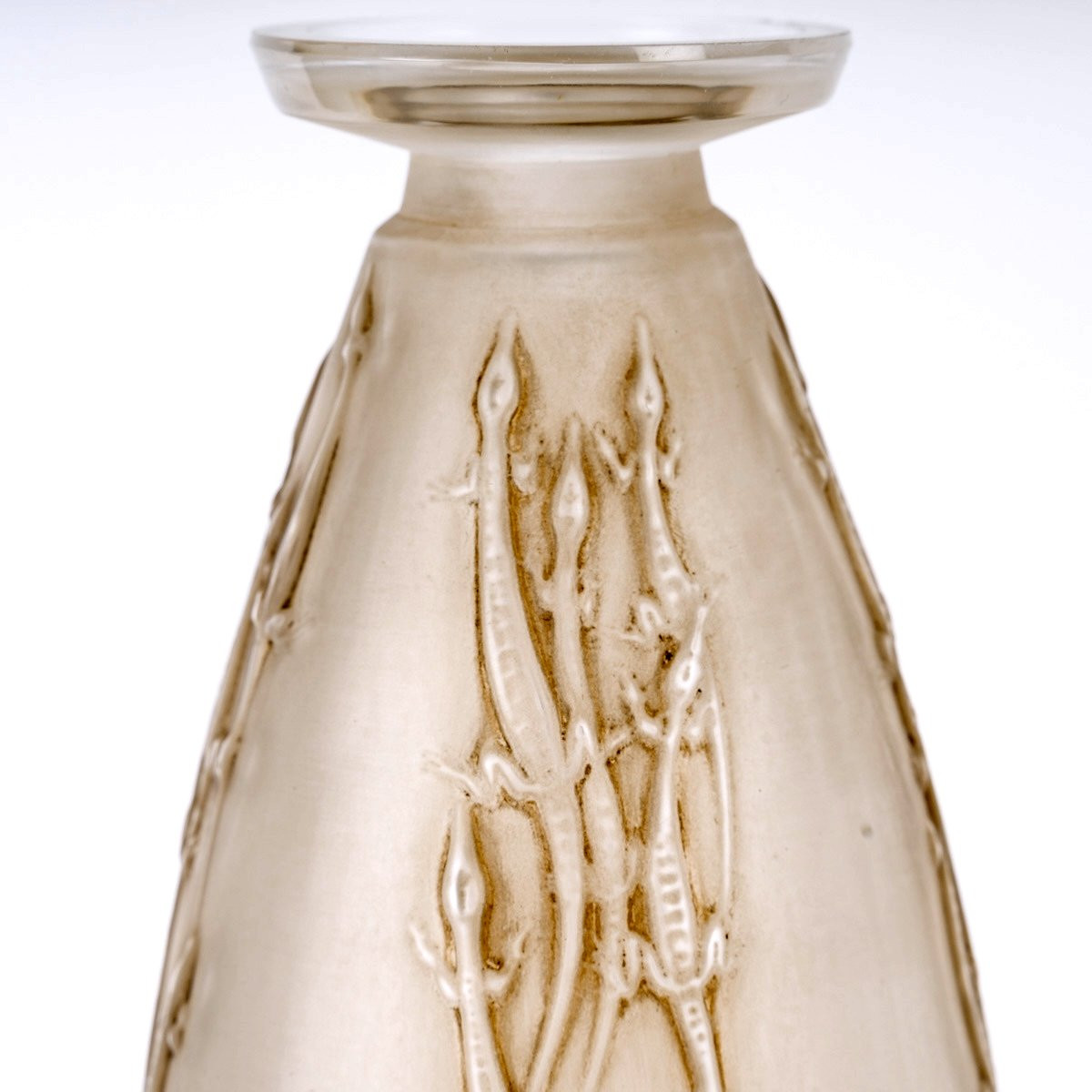1912 René Lalique - Vase Four Groups Of Lizards Lézards Glass With Sepia Patina-photo-3