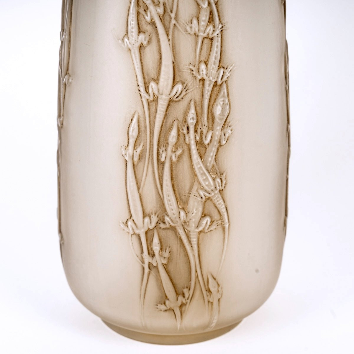 1912 René Lalique - Vase Four Groups Of Lizards Lézards Glass With Sepia Patina-photo-4